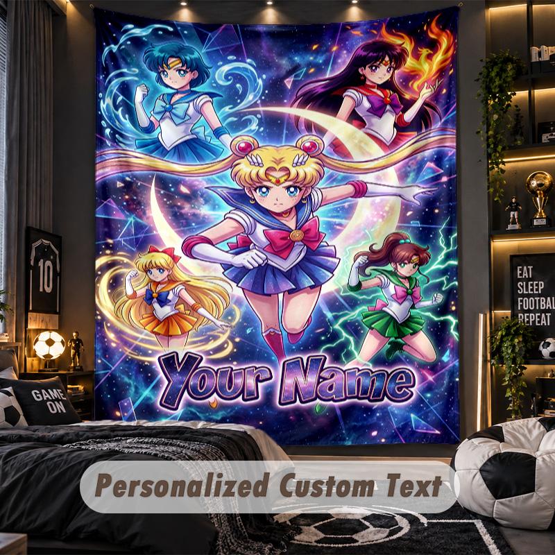Personalized Wall Tapestry,Sailor Moon Custom Printed Name, Fabric Wall Art For Indoor Room Backdrop