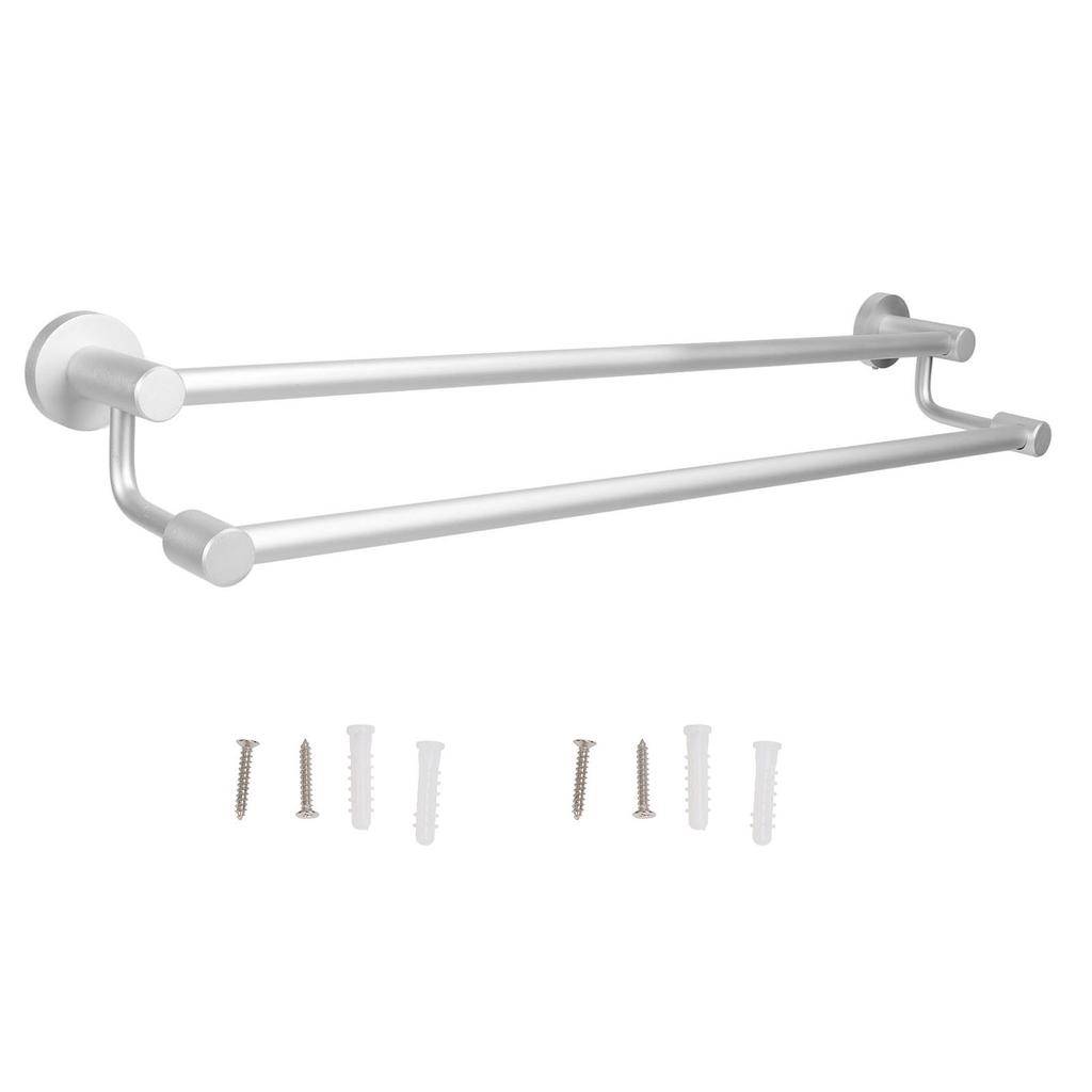 Bath Towel Bar Aluminum Alloy Rust Proof Double Rod Wall Mounted Towel Rack for Bathroom Kitchen