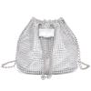 Sparkling Rhinestone Embellished Drawstring Crossbody Bag for Women Multi-Functional Bucket Purse with Detachable Chain Strap