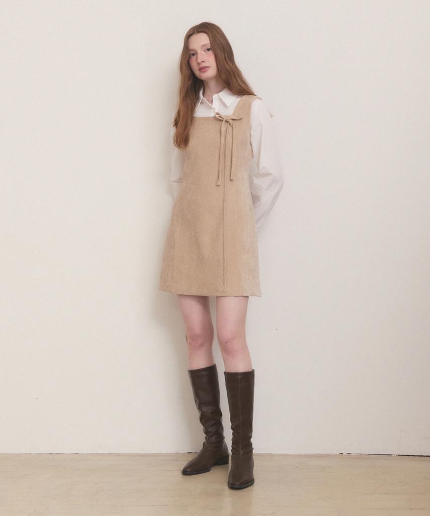 Adowl Velvet Belted Mini Dress - Beige
