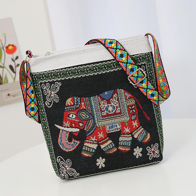 New embroidered messenger bag elephant owl pattern cloth bag going shopping carry-on bag