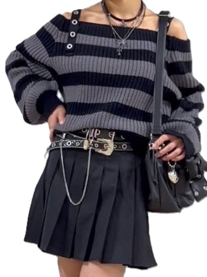 

WEGO Figments Ремешок Полосатый Серый Вязаный с Открытыми Плечами, Женский, серый