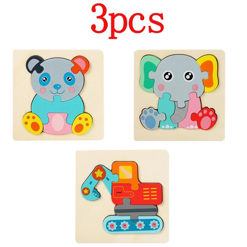 Wooden Jigsaw 3D  Puzzle Cartoon Animal Wood 3D Puzzles Montessori Educational Intelligence Jigsaw Toys For Children Gifts