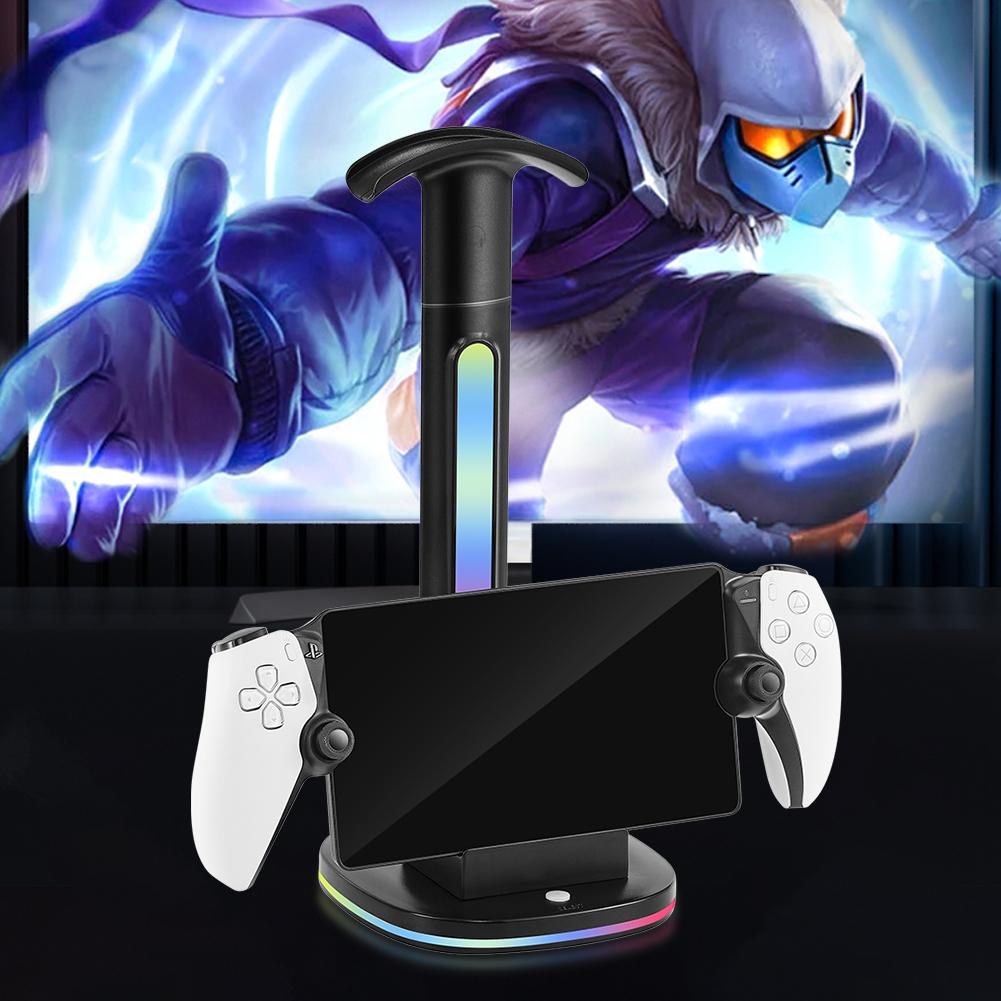 RGB Charging Dock Station with 2 USB 2.0 Ports Headphones Stand Console Charger Stand Base for PS5 Portal for PlayStation Portal