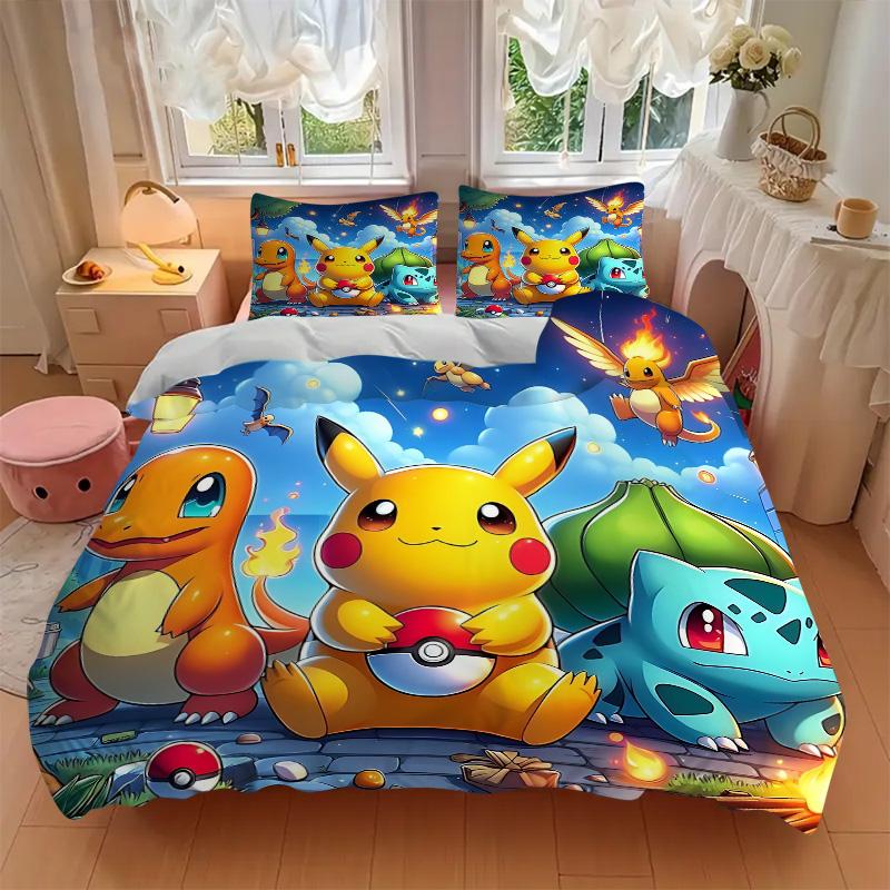 Pikachu Friends Print 3Pcs Bedding Setduvet Cover With 2 Bedropillowcase Home Birthday Gift