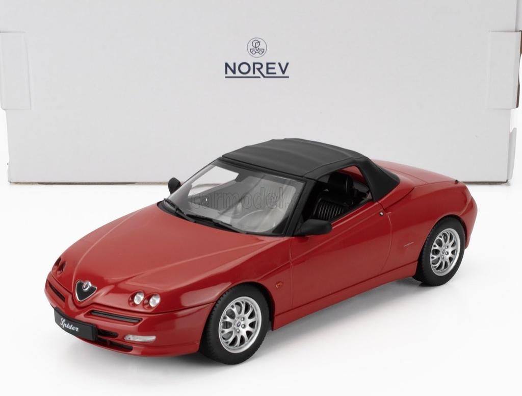 NOREV Scale Alfa Romeo Spider Twin Spark Cariolet 1999 Red Diecast Model Car 1/18 2.0 Soft-Top (Product Number 187852)