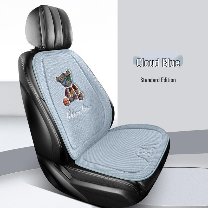 Four Seasons Universal Linen Car Seat Cushion - Cartoon Bear, Breathable, Half-Wrap Rear Seat Cover