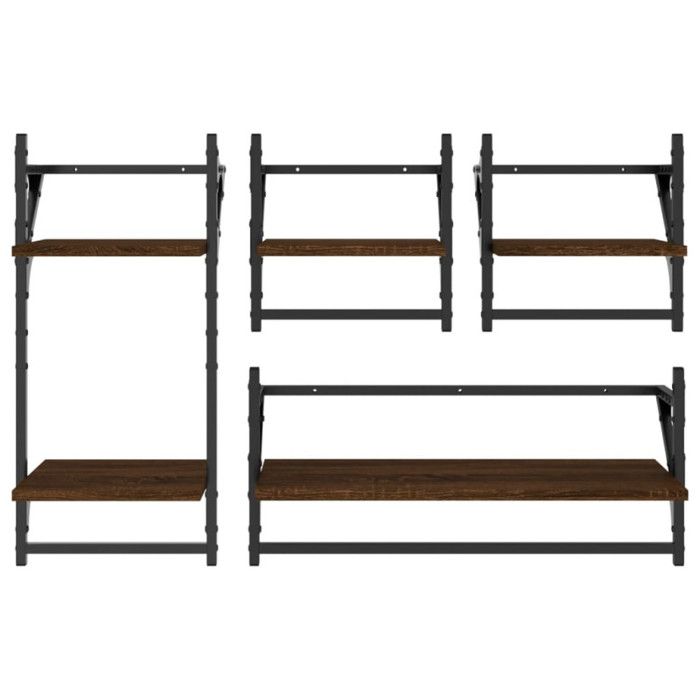 VidaXL Ensemble d'étagères murales avec barres 4 pcs chêne marron 836267