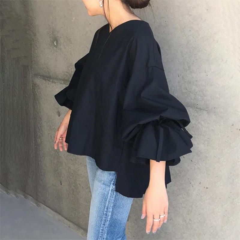 ZANZEA Women Casual V-neck Solid Color 3/4 Loose Blouse