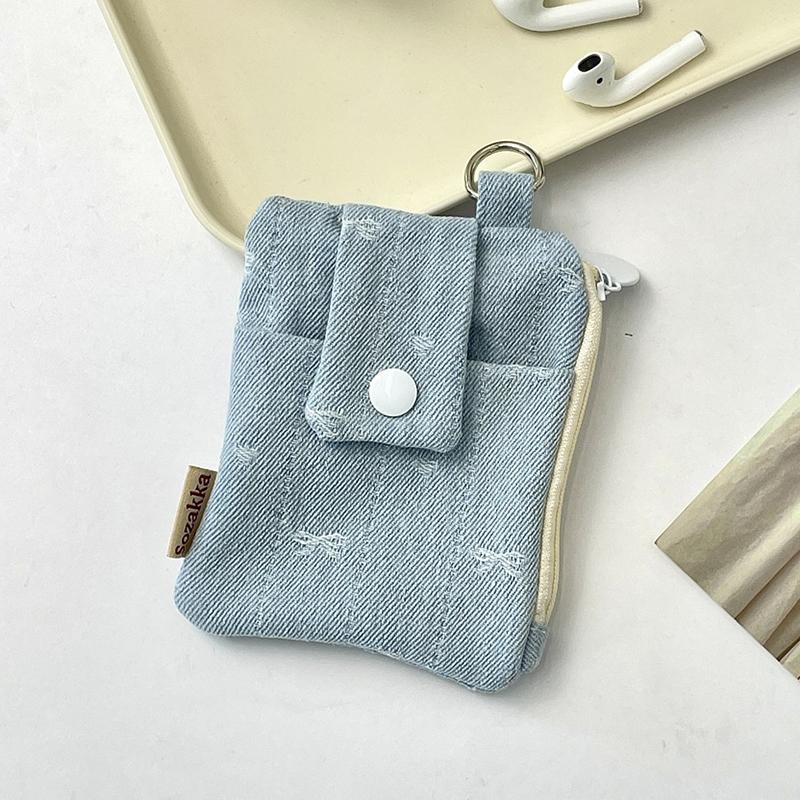 Denim Card Holder Multiple Card Slots ID Card Bank Card Protective Cover Small Coin Purse Wallet Key Organizer