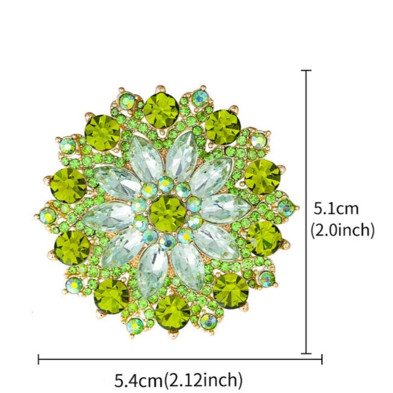 Sparkly Green Rhinestone Sunflower Brooch Luxury Flower Lapel Pin for Women Bridal Wedding Dinner Party Accessory