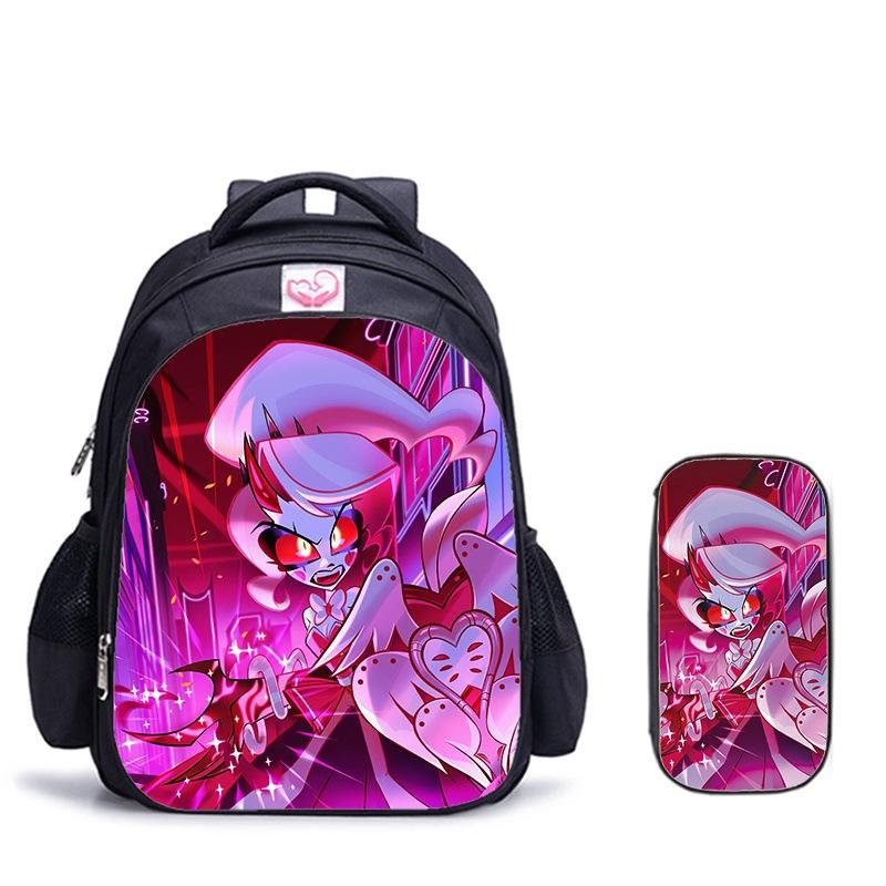 Happy Party Demon Character Two-Piece Set Spine Protection Decompression Shoulder Strap Large Capacity School Bag Pencil Case Combination