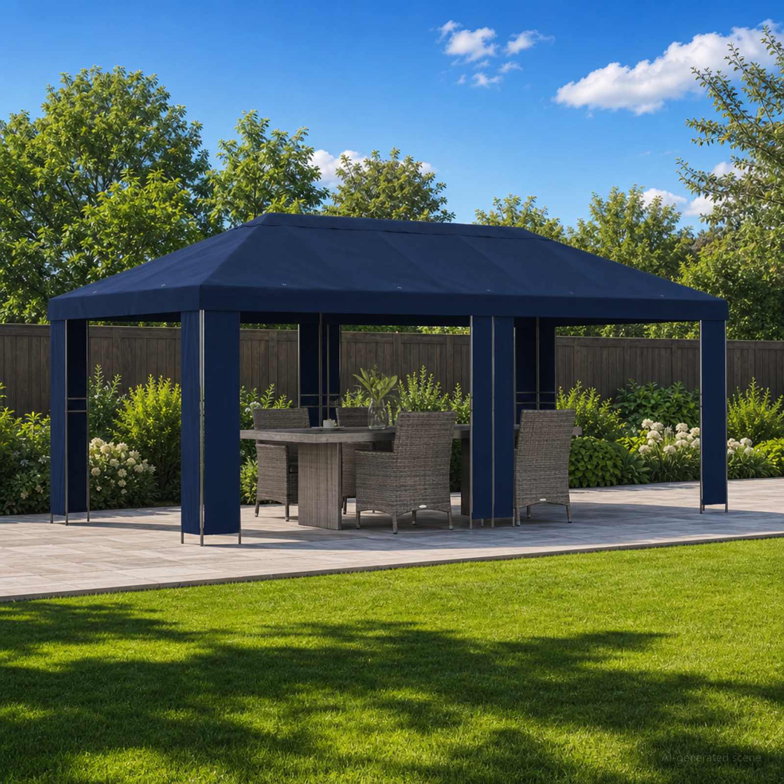 Gartenpavillon 6 x 3 m Blau Polyester und Stahl 190