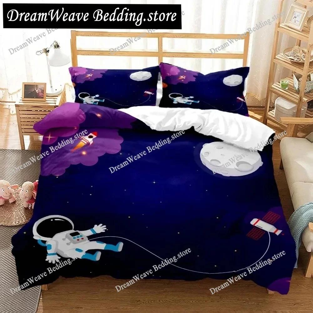 Cartoon Astronaut Digital Print Polyester Bedding Sets Child Kids Covers Boys Bed Linen Set for Teens Bedding Set Luxury Gift
