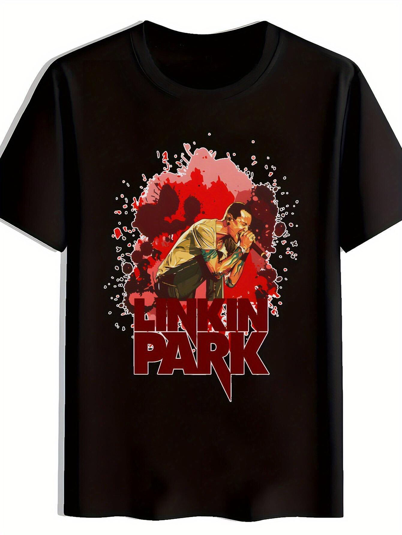 Linkin Park Graphic T-shirt - Black Casual Summer Short Sleeve Crewneck Polyester Tee with Rock Band Print XXXXL