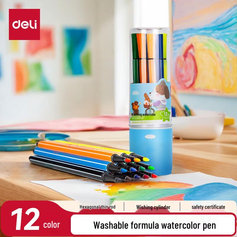 Deli Washable Hexagonal Barrel Watercolor Marker Sets