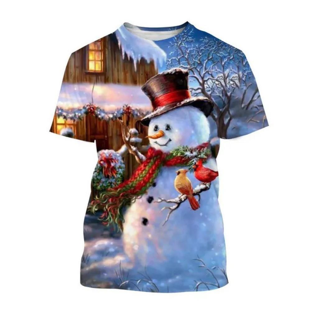 Christmas Snowman 3D Printed T-shirt Fashion Trend Leisure Holiday Party Creative Neutral Short Sleeved T-shirt