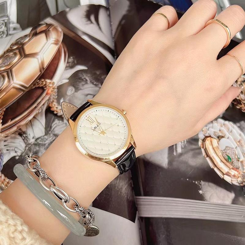 Gypsy Star Diamond-Encrusted Female Student Watch Simple And Fashionable Leather Watch With Rhinestone Female Luminous Waterproof Quartz Watch