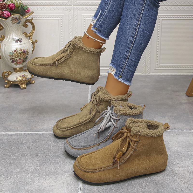 Lace-up Fleece Snow Boots 2025 Winter New Plus-size Warm Cotton Shoes for Women