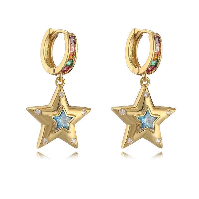 HECHENG,New Rainbow CZ Huggie Hoop Earrings for Women Gold Plated Crystal Heart Star Drop Earring Statement Fashion Zircon Gift