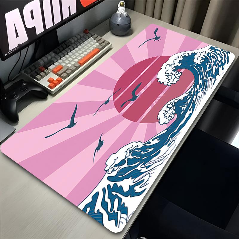 1pc Mouse Pads Hd Print Extended Desk Mat Gaming Huge Waves Keyboard Pad Nonslip Rubber Base Extended Black And White Mousepad