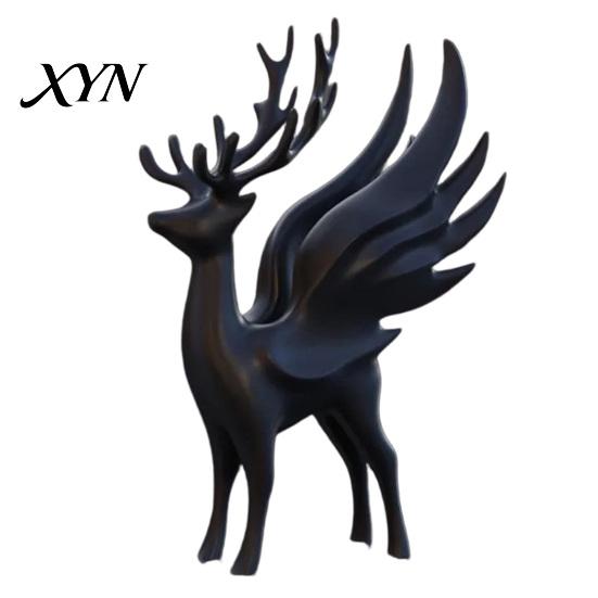 Matte Black Reindeer Statue Christmas Elk with Wings, 3D Printed Figurine, Modern Artistic Desk for Office Standing Deer Sculpture Dining Table,