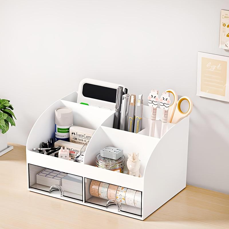 6-compartment Desk Organizer with 2 Drawers, Plastic Cosmetic Storage, Desktop Organizer Set, Pencil Holder, Perfect for Storage