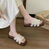 Pearl French Holiday Cool Slippers Women's Summer Wear 2025 New Flat-bottomed Non-slip with Skirt Gentle One-word Slippers