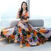 Summer New Long Dress Summer Printing Middle-aged and Elderly Young Women Medium and Long Skirt Short Sleeve Large Size Ice Silk Skirt
