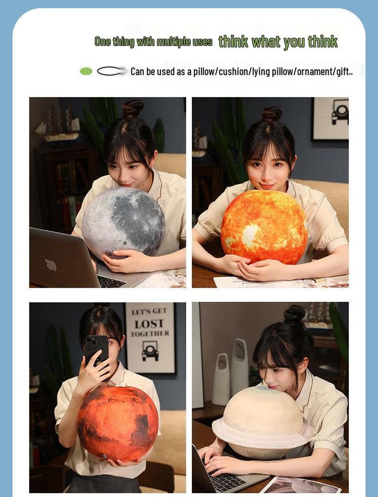 Round Earth & Planet Plush Toy Set - Children's Cognitive Pillow and Ornament