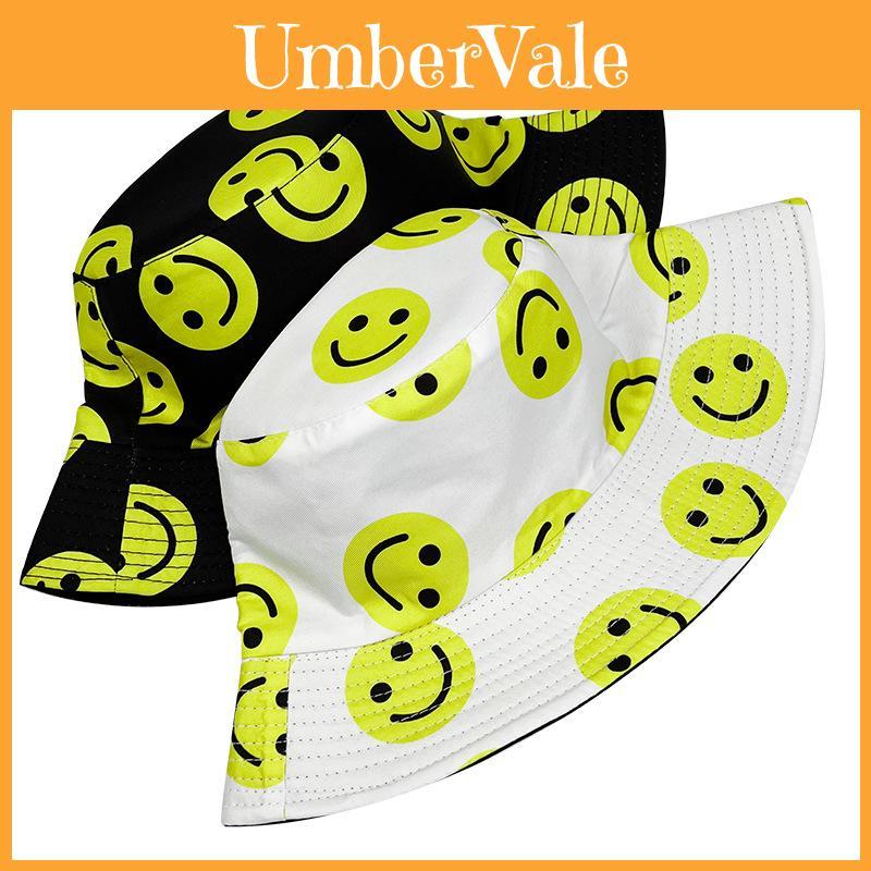 Fishing Smiley Face Bucket Hat Cotton Waterproof Sun Protection For Summer Outdoor Activities