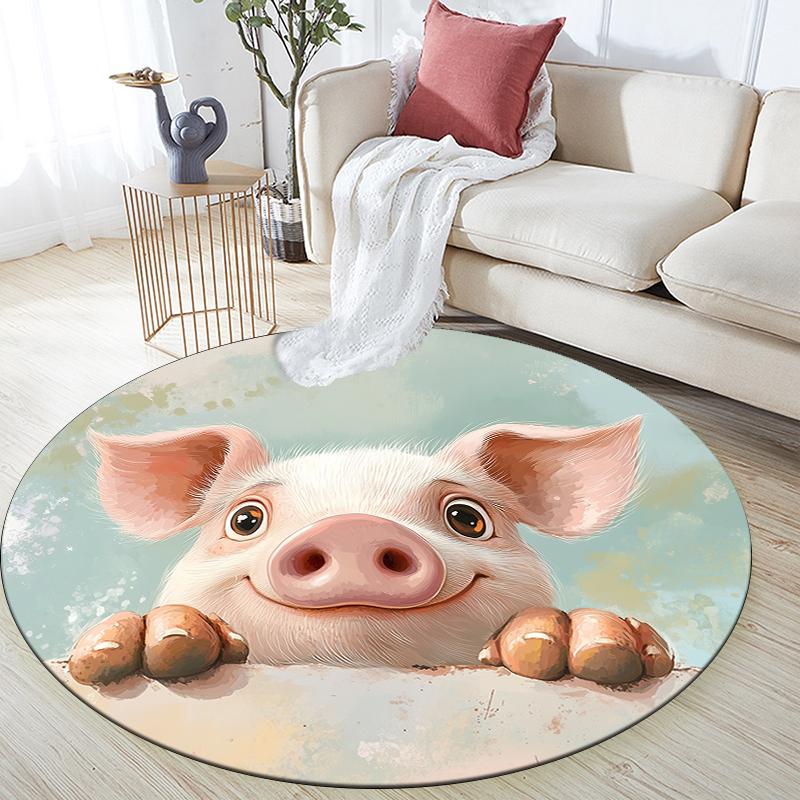 Piglet pattern round rug,Carpet Rug for Living Room Bedroom  Playroom ,Non-slip Floor Mat,Holiday Gifts and Birthday Gifts.