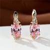 White Blue Pink Red Oval Stone Earrings Rose Gold Color Wedding Earrings Multicolor Zircon Charm Crystal Hoop Earrings For Women