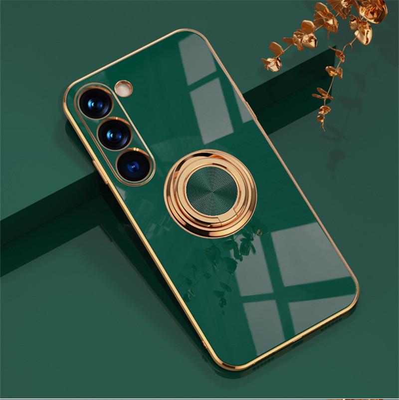 Car Magnetic Adsorption 6D Plating Silicone TPU Case With Ring For Samsung Galaxy S24 S23 FE Plus Ultra Back Stand Bumper Shell Cover Potector