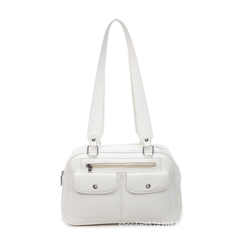 Popular texture retro underarm bag women's 2025 new Korean foreign style portable double pocket PU leather shoulder Boston bag