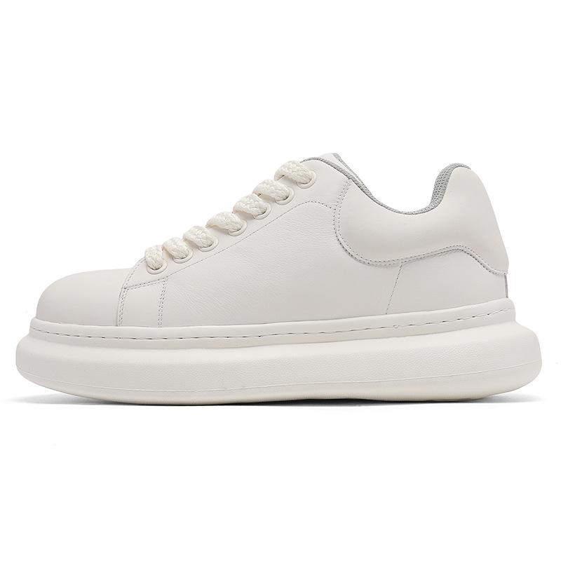 Men'S Platform White Skate Shoes, Minimalist Solid Color Invisible Height Boost Sneakers, Trendy Versatile Casual Sports Bread Shoes