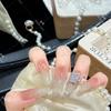 Elegant Rhinestone Milky White Gradient Ice Long Wearable Nails
