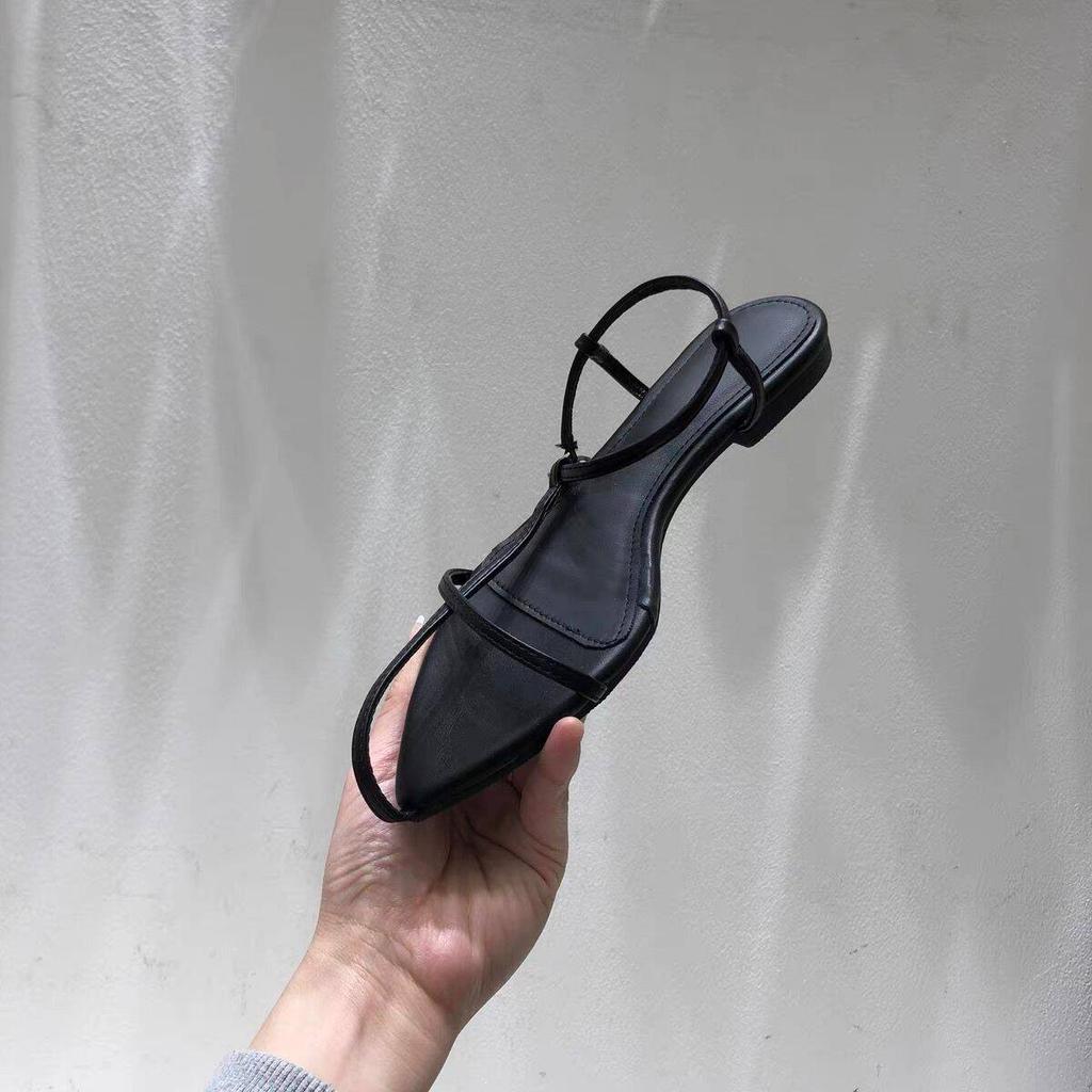 Mode Schuhe mit niedrigem Absatz Sommer Neu Spitz Feiner Riemen Schnürung Metallschnalle Linie mit Weicher Sohle Rutschfest Feinsandale Kleid Schuhe