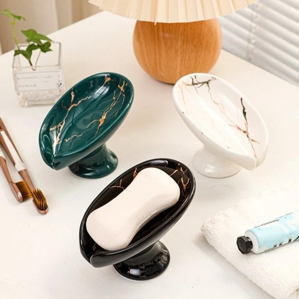 Leaf Shape Soap Holder Marble Pattern Soap Rack Storage Organizer Ceramic Soap Dish Bathroom