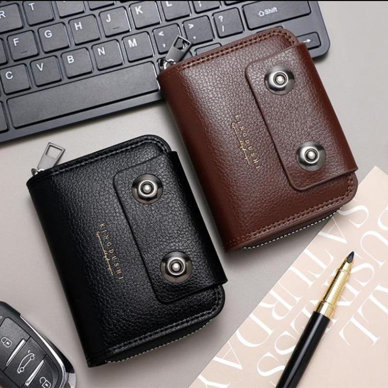 High-Quality Pu Leather Men'S Short Wallet Multi Slot Zipper Purse Portable Large Capacity Card Bag