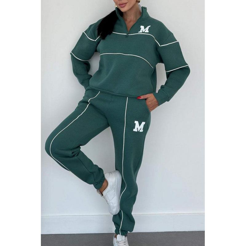 Spring and Autumn Sweater Letter Long Sleeve Pants Casual Sports Suit Wholesale Large Size