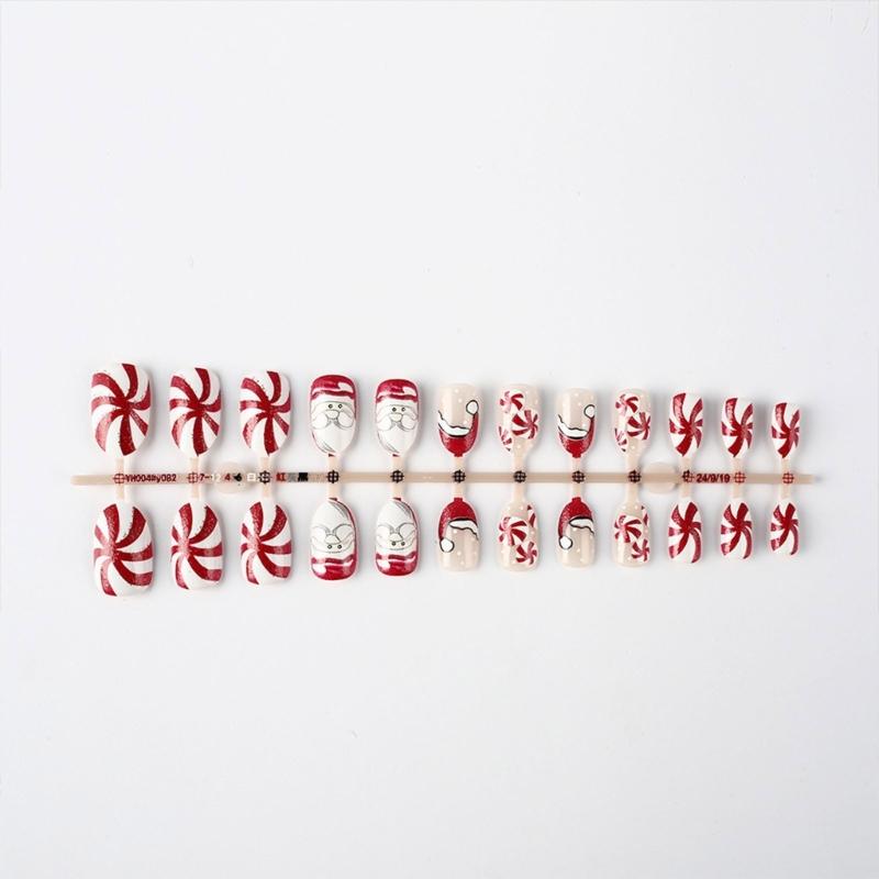 24Pcs Christmas Press On Nail Snowflake Design Full Cover Acrylic False Nail Stick on Nail Women’s Nail Accessories