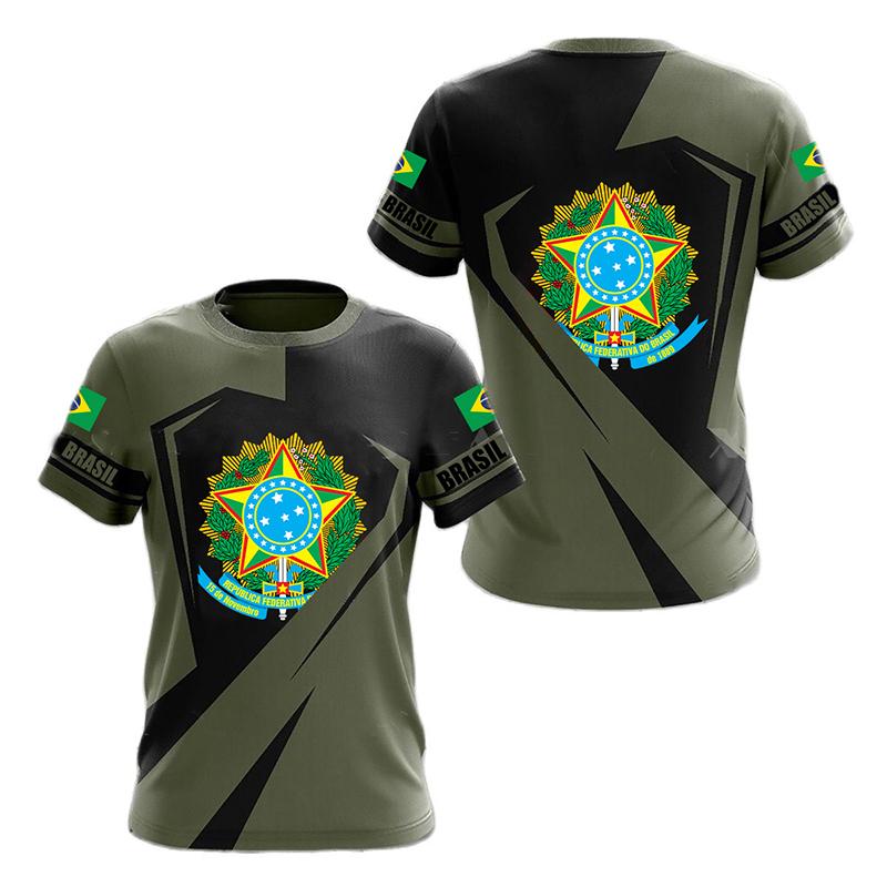BRASIL Sommer Herren T-Shirt Brasilien National Emblem Flagge 3D Druck Lässig Rundhals T-Shirt Mode Pullover Kinderbekleidung