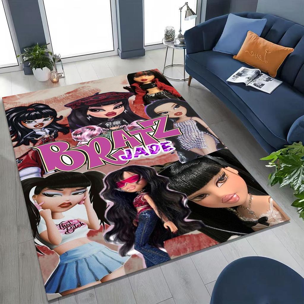Fashion Girls Bratz Doll Cartoon Art Rug for Bedroom Living Room Sofa Home Doormat Decor,Large Kids Play Non-slip Floor Mat Gift