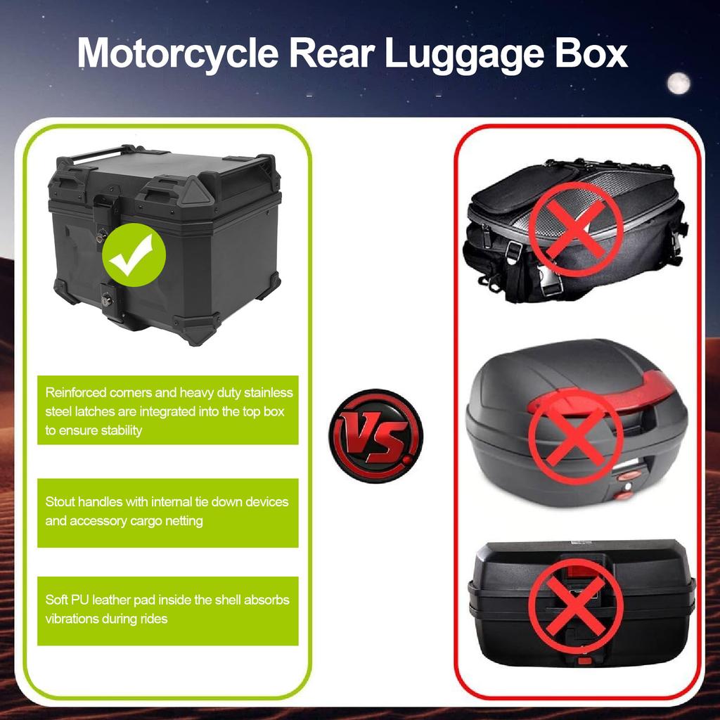 45L Motorcycle Top Box Universal Waterproof Rear Luggage Storage Tool Cases Trunk Tour Tail Box with Quick Release Plate Tools