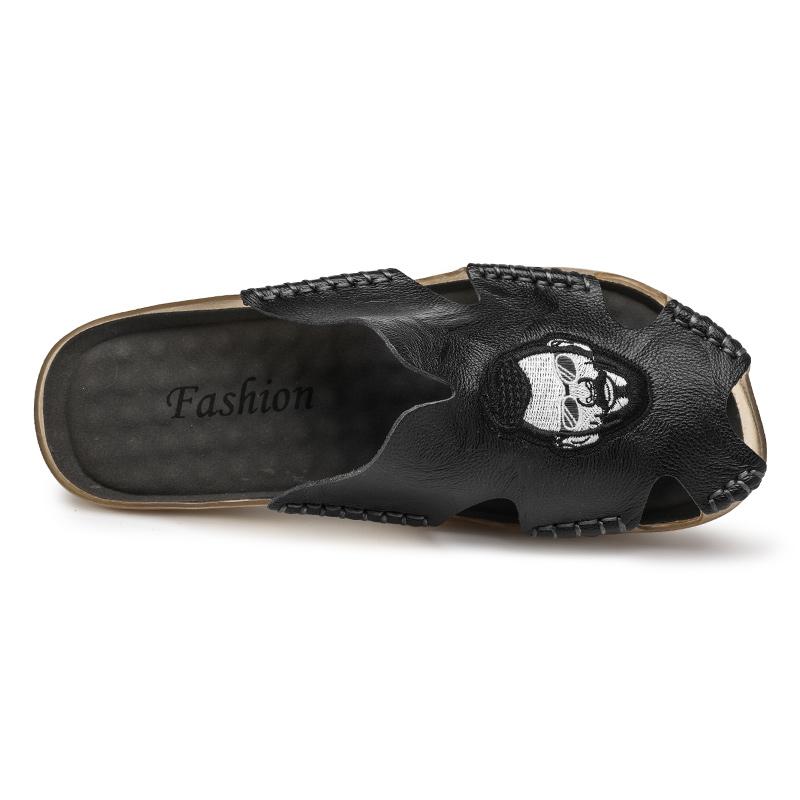 Summer Men's Flat Slippers Extra Wide Slide Sandals Outdoor Beach Open Toe Casual Soft Walking Leather Sandals