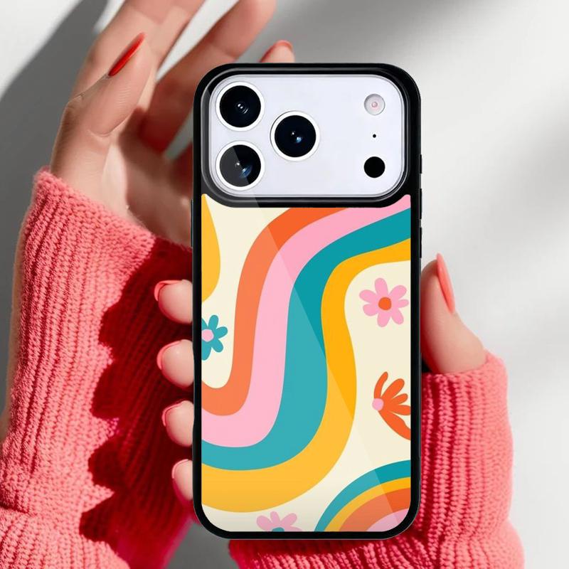 Rainbow 70s Groovy landscape Phone Case for iPhone 17 Air 16e 15 14 13 Pro Max Back Cover for 12 11 Pro Coque