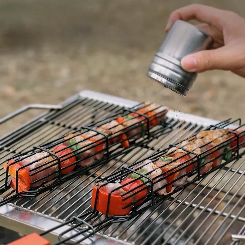 2pcs Portable BBQ Grilling Basket Stainless Steel Nonstick Barbecue Grill Basket Tools Grill Mesh for Meat Hamburger Barbecue Tools