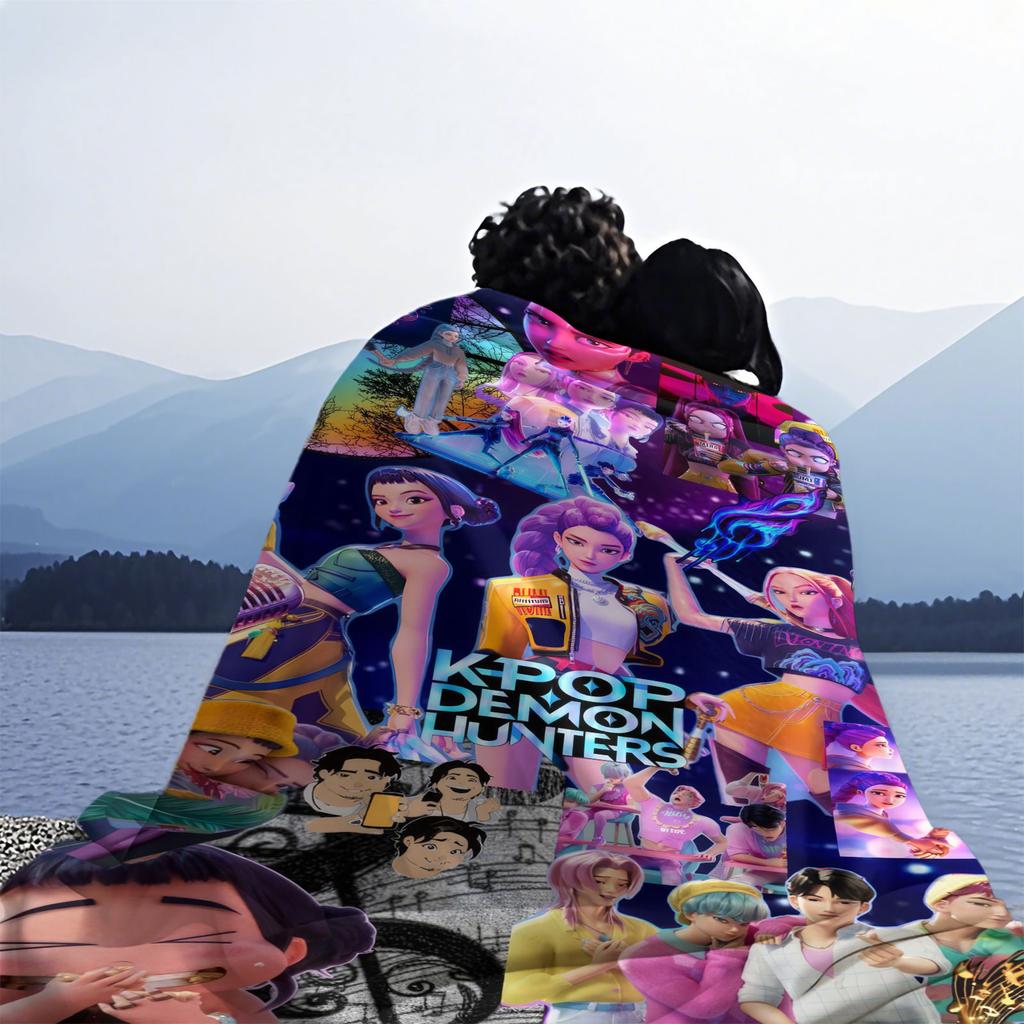 K Pop Demon Hunters Flannel Throw Blanket Soft Warm Winter Blanket for Travel Camping Home Sofa Cover Office Nap Novelty Gift