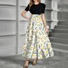Women's Fashion Casual Belt Short Sleeve Round Neck Print Stitching Elegant Temperament Dress